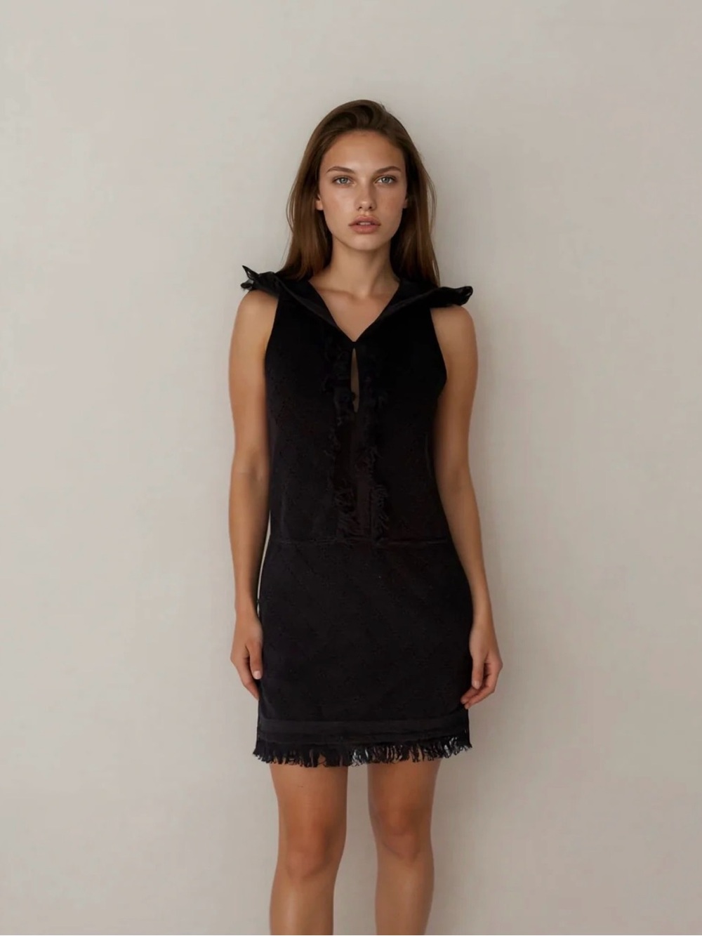 CHANEL Black Hooded Mini Dress